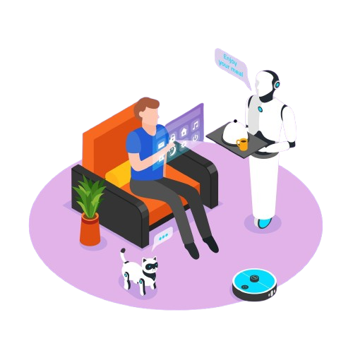 humanoid robotic assistant controlled with holographic panel serves smart home resident meal isometric background composition 1284 32432 removebg preview