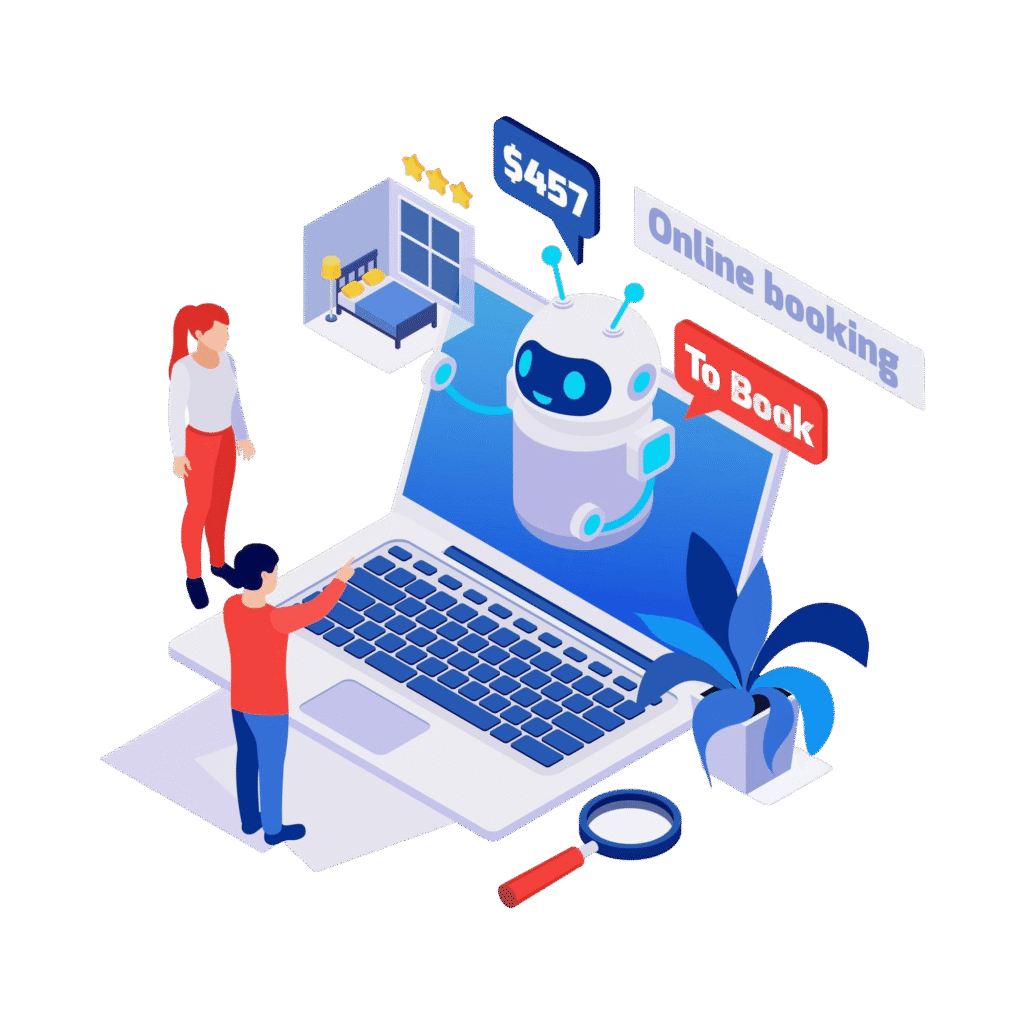 isometric icon with people talking chatbot booking website 3d 1